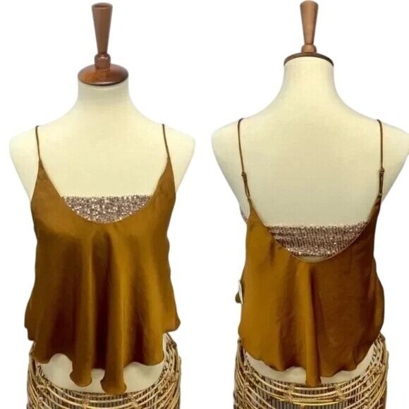 Free People Turn It On Sequin Amber Satin Cami - Picture 4 of 9
